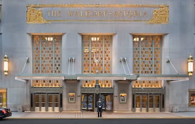 Front entrance of Waldorf Astoria New York